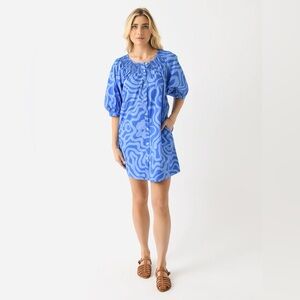 Oliphant Tuckernuck Embroidered Button Ashbury Blue Mini  PuffSleeve Dress Large